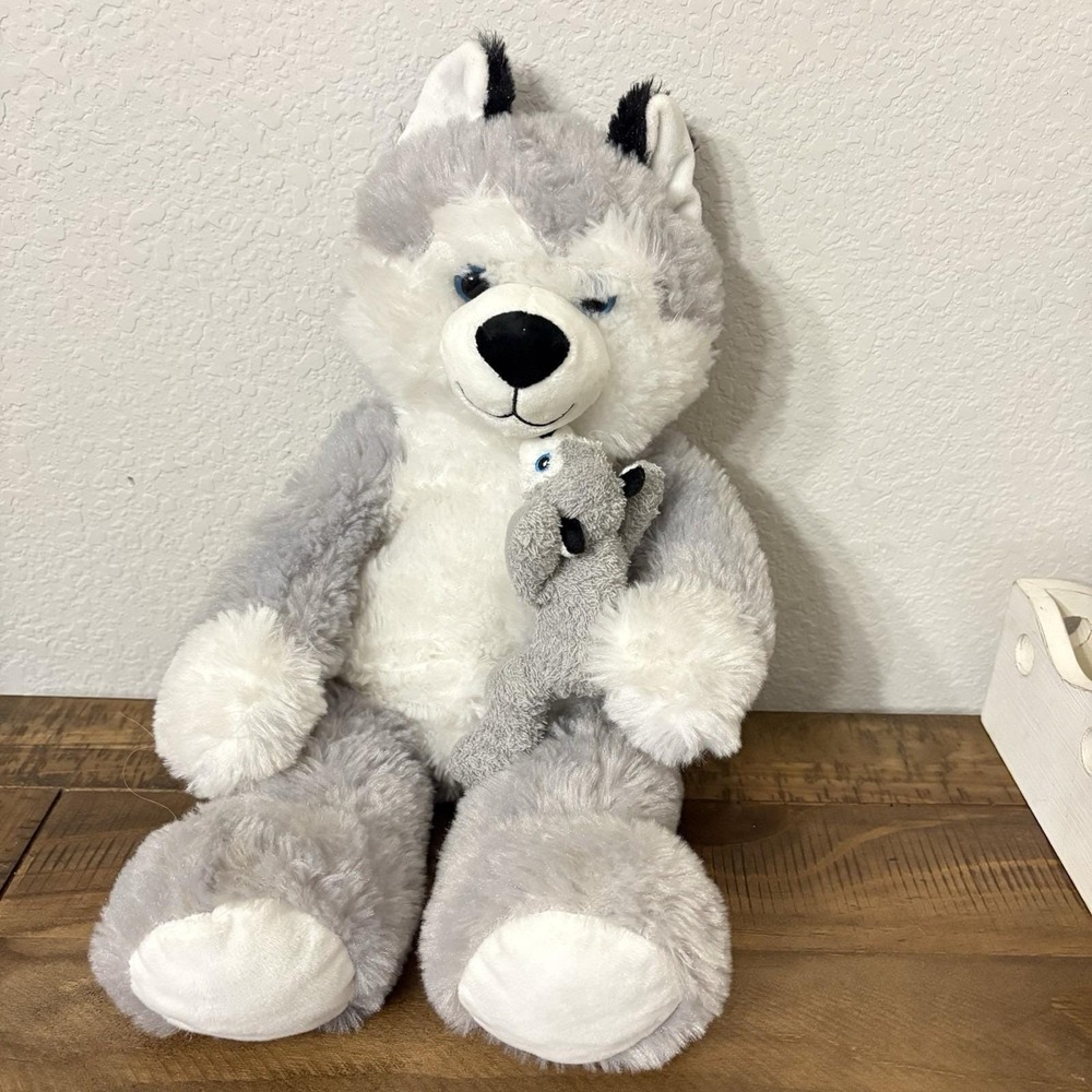 Goffa Husky Dog And Baby Pup Gray And White Blue Eyes  20" Tall